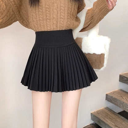 Waist Accordion Pleated Mini A-Line High Plain Skirt