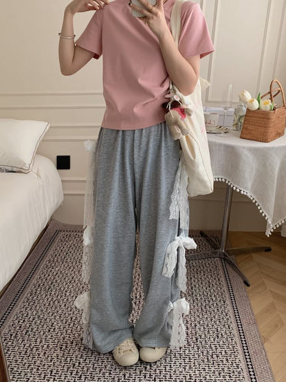 Elastic Waist Bow Wide Leg Sweatpants