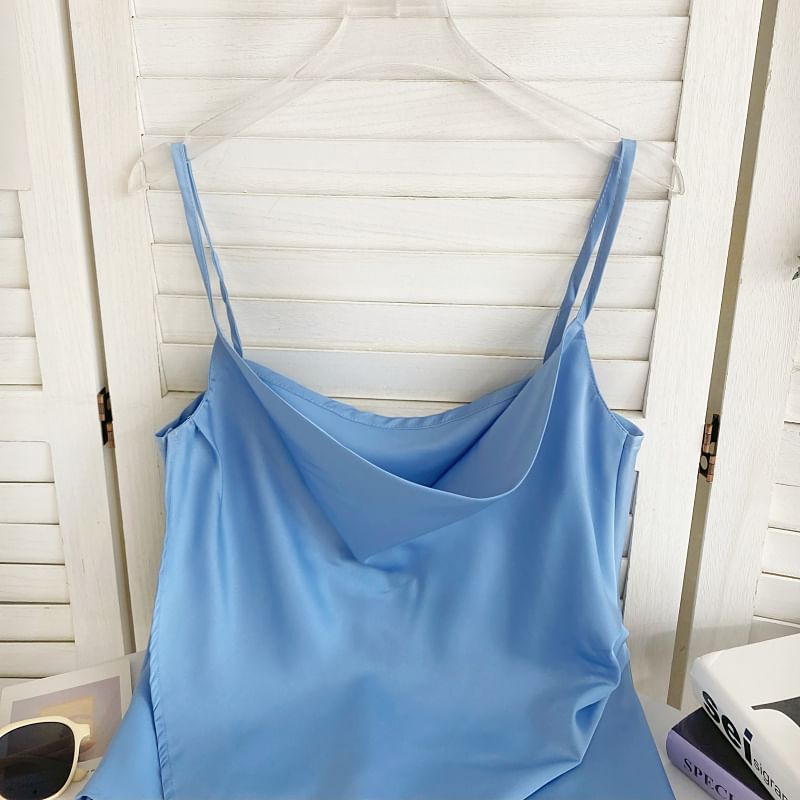 Cowl Neck Plain Asymmetrical Cami Top