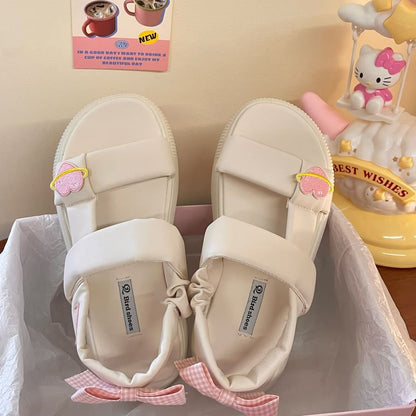 Platform Heart Applique Bow Sandals