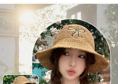 Bow Embroidered Knit Bucket Hat