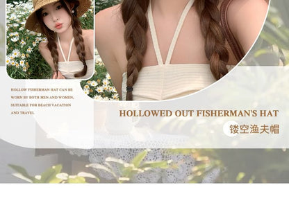 Knit Hat Embroidered Bow Bucket