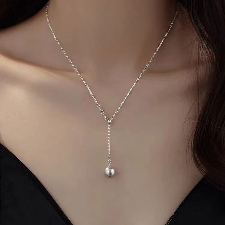 Faux Pearl Pendant Lariat Necklace