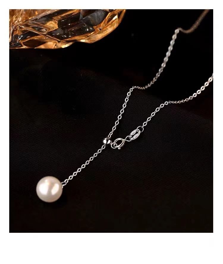 Faux Pearl Pendant Lariat Necklace