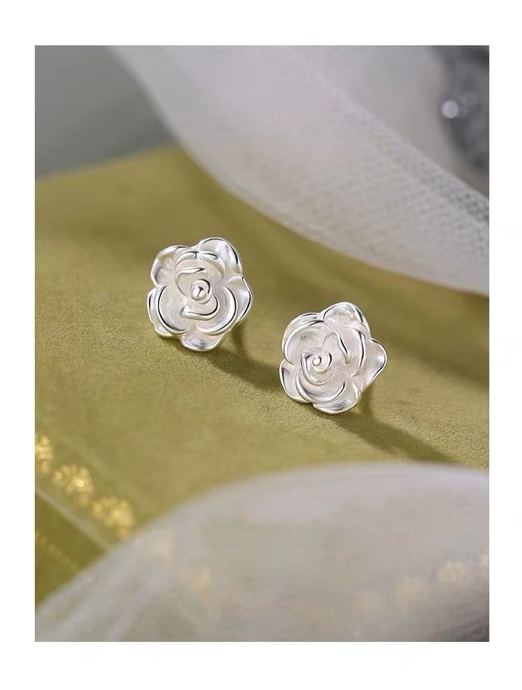 Flower Sterling Silver Barbell Earring