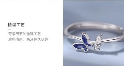 Butterfly Rhinestone Sterling Silver Open Ring