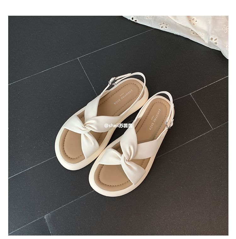 Platform Cross Strap Plain Faux Leather Slingback Sandals