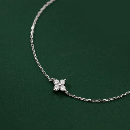 Clover Rhinestone Pendant S925 Sterling Silver Bracelet