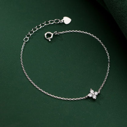 Clover Rhinestone Pendant S925 Sterling Silver Bracelet