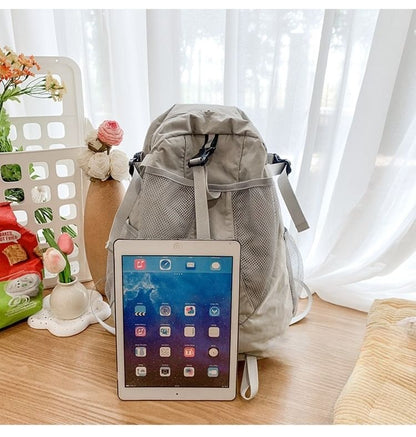 Multi-Pocket Star Mesh Panel Backpack Print