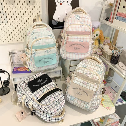 Cartoon Print Multi-Pocket Backpack / Bag Charm / Set