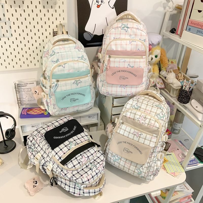 / Charm Cartoon Print Bag Backpack Multi-Pocket Set