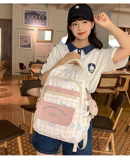 / Charm Cartoon Print Bag Backpack Multi-Pocket Set