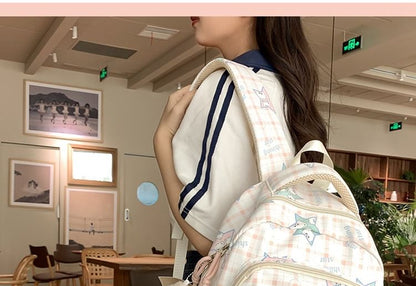 Cartoon Print Multi-Pocket Backpack / Bag Charm / Set