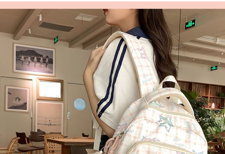 / Charm Cartoon Print Bag Backpack Multi-Pocket Set