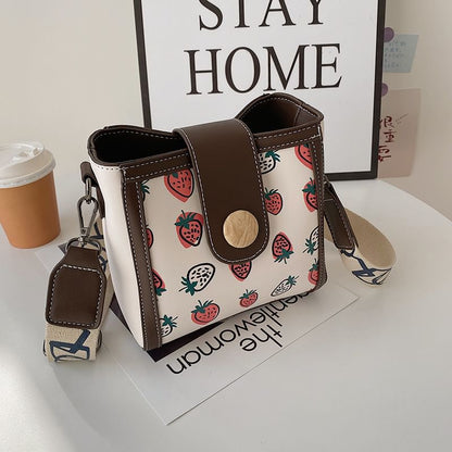 Patterned Leather Faux Bucket Bag