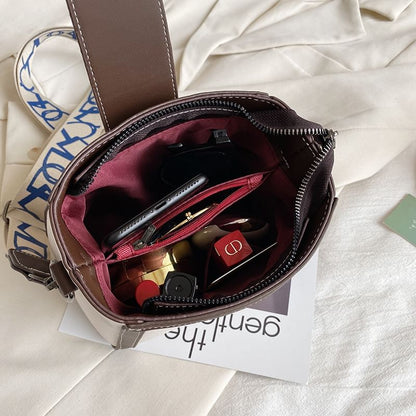 Patterned Leather Faux Bucket Bag