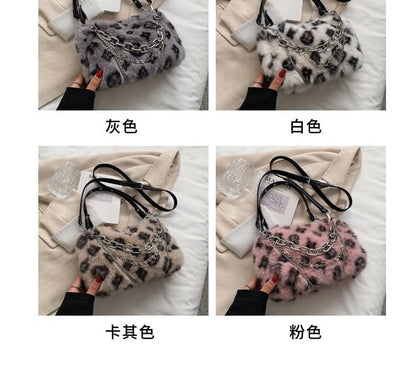 Chain Bag Print Fluffy Crossbody Strap Leopard