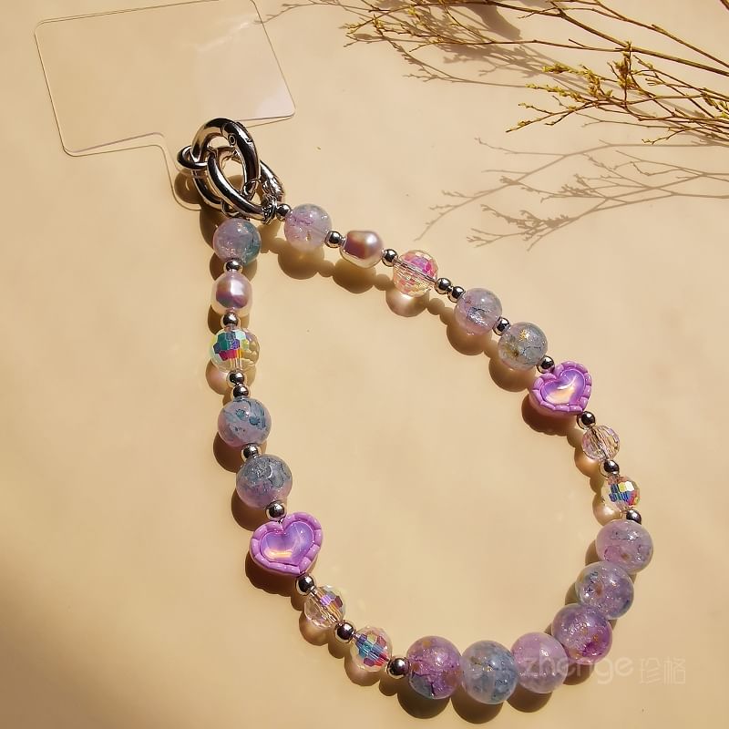 Faux Crystal Bead Phone Strap with Lanyard Pad