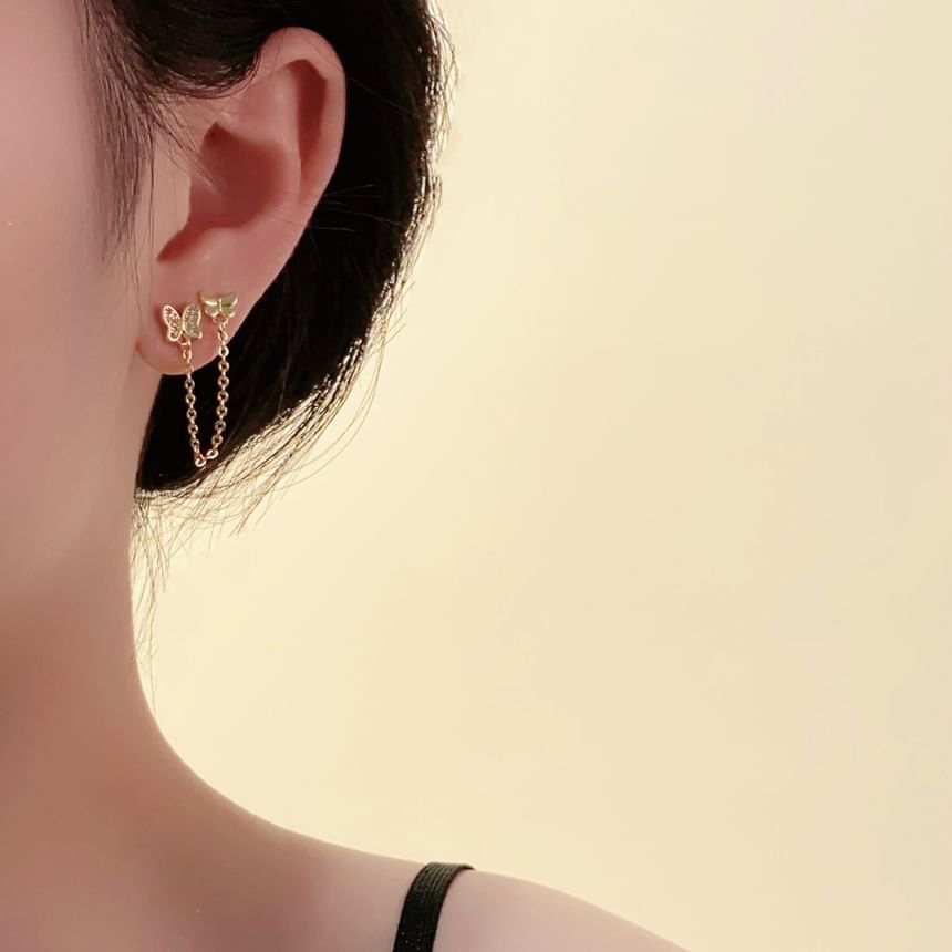 Gold Butterfly Chain Earrings