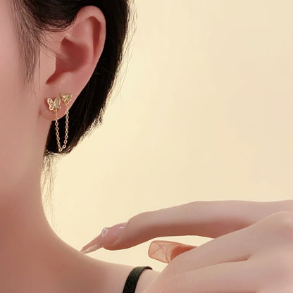 Gold Butterfly Chain Earrings