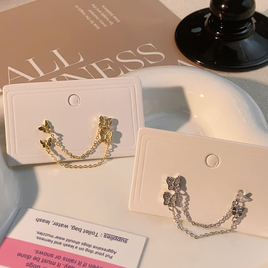 Gold Butterfly Chain Earrings