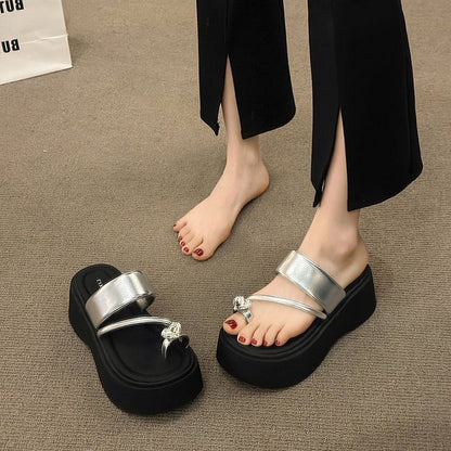 Slide Rhinestone Heart Sandals Toe Platform Loop