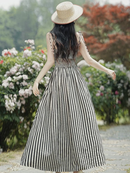 Set: Tie Shoulder Striped Ruched Maxi A