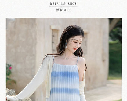 Set: Spaghetti Strap Tie Dye Pleated Midi A