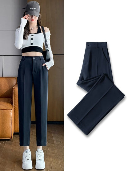 High Rise Plain Crop Slacks