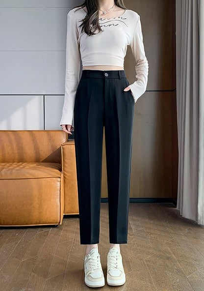 High Rise Plain Crop Slacks