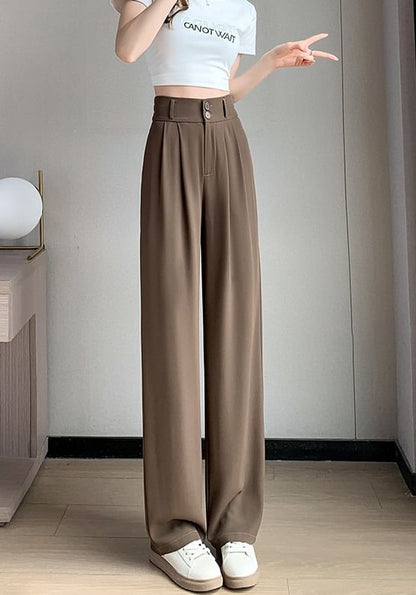 High Rise Plain Wide Leg Dress Pants