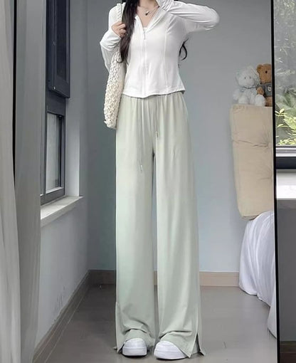 Side Slit High Rise Plain Wide Leg Sweatpants