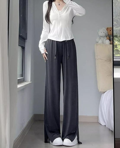 Side Slit High Rise Plain Wide Leg Sweatpants