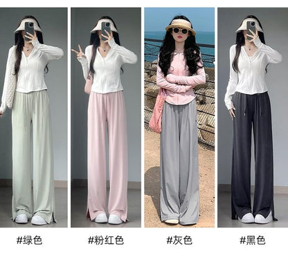 Side Slit High Rise Plain Wide Leg Sweatpants