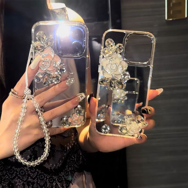 Strap Phone Case Floral Mirrored