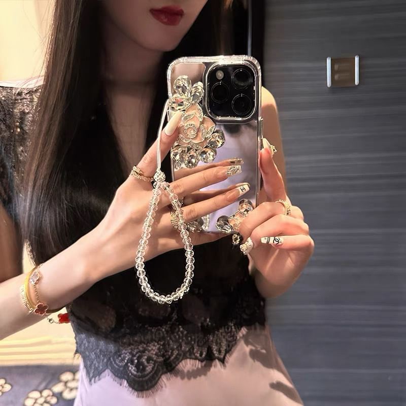 Strap Phone Case Floral Mirrored