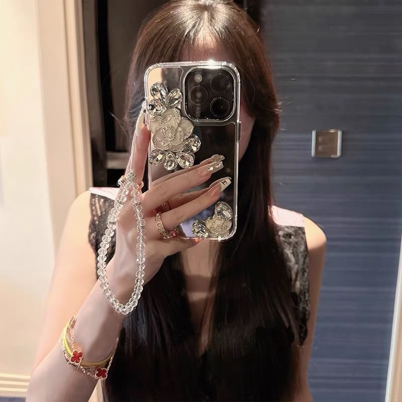 Floral Strap Mirrored Phone Case