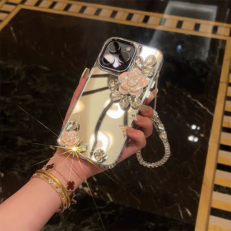 Strap Phone Case Floral Mirrored