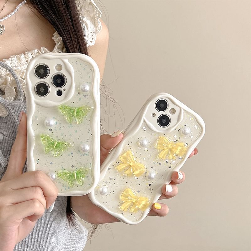 Pearl Phone Case Faux Butterfly