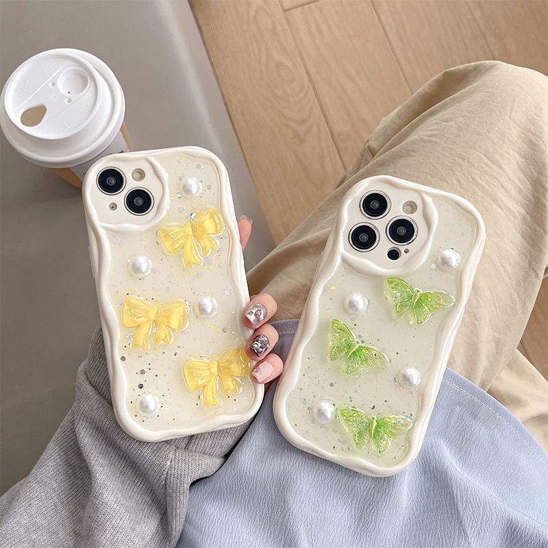 Pearl Phone Case Faux Butterfly