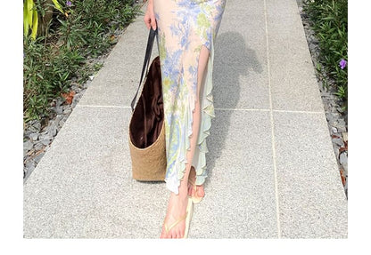 Strapless Floral Print Maxi Sheath Dress