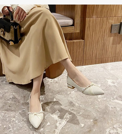 Faux Pearl Toe Pointed Pumps