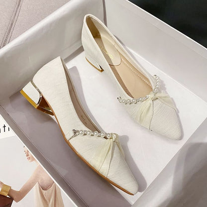 Faux Pearl Toe Pointed Pumps