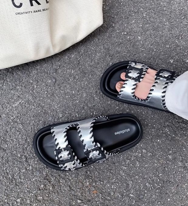 Sandals Slide Platform Buckled