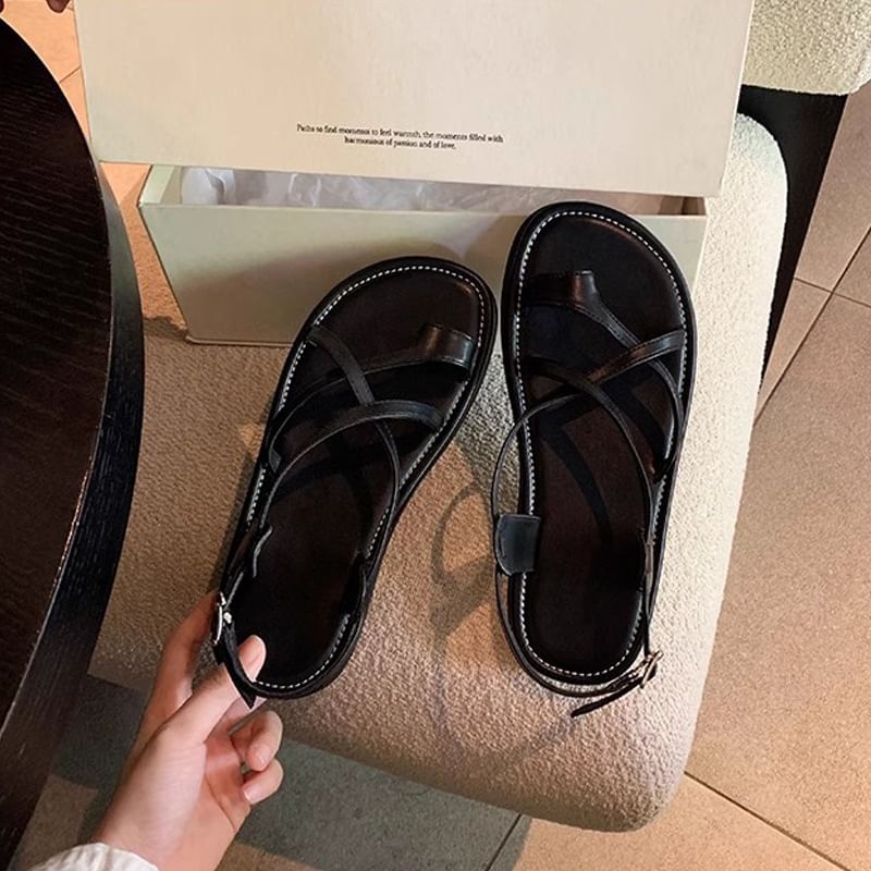 Platform Loop Sandals Toe Cross Criss
