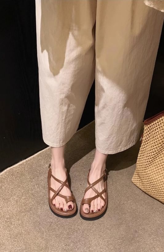 Platform Loop Sandals Toe Cross Criss