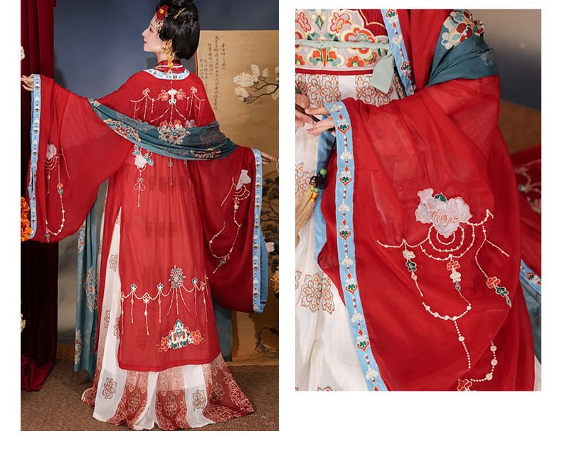 Flower Hanfu Jacket / Wrap Top / Maxi Dress / Set