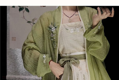 Flower Hanfu Jacket / Camisole Top / Maxi Skirt / Set