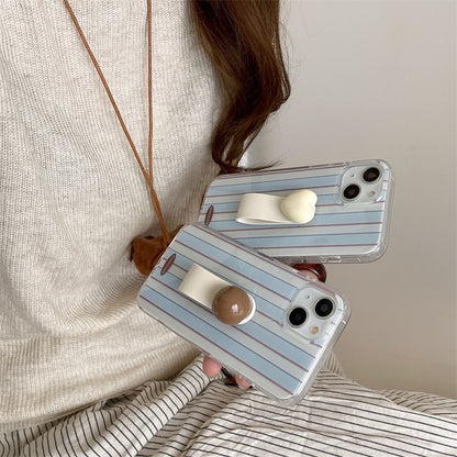 Striped Phone Case / Bead Finger Strap / Heart Finger Strap / Set